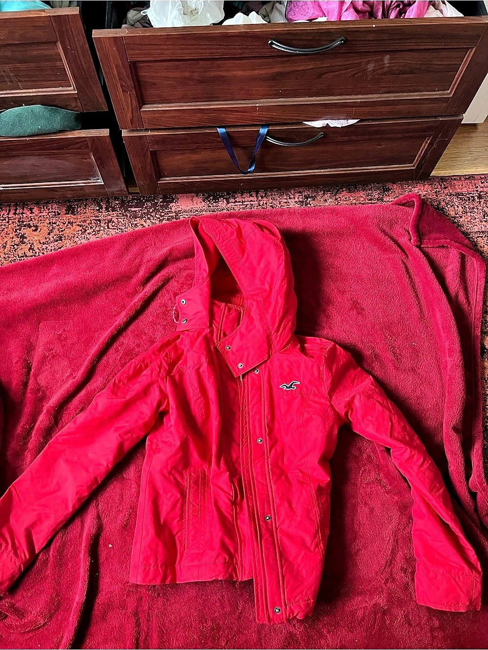 Hollister All-Weather Jacket Hooded Red Jacket Size Medium